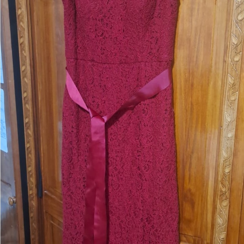 Adrianna Papell Red Lace Midi Dress - Size 10